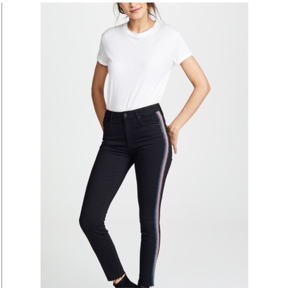 MOTHER Black Skinny Jeans with Side Stripe